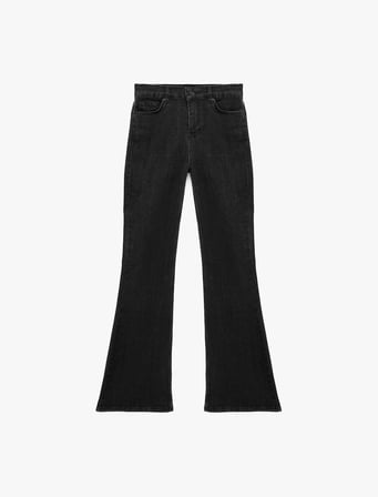 Pamuklu Dar Kesim Düğmeli Cepli İspanyol Paça Denim Pantolon - Flare Jeans
