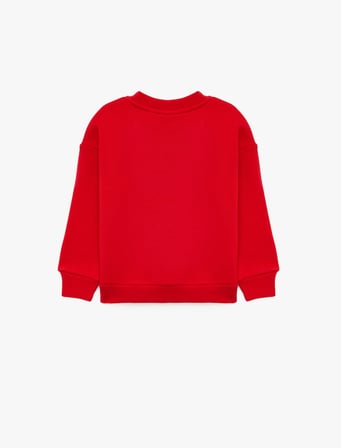 Kedi Baskılı Uzun Kollu Bisiklet Yaka Şardonlu Sweatshirt