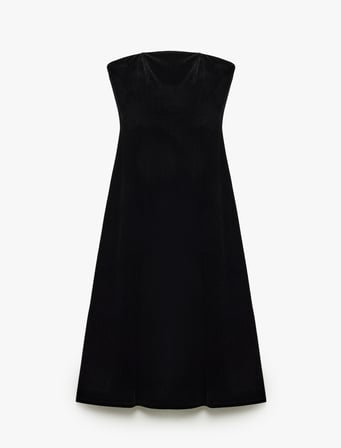 Slim Fit Straplez Kolsuz Uzun Bodycon Abiye Kadife Elbise