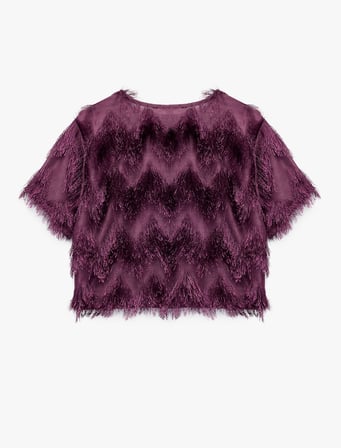 Peluş Detaylı Bisiklet Yaka Kısa Kollu Crop Bluz