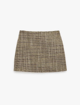 Slim Fit Yün Karışımlı Parıltılı A Kesim Mini Tüvit Etek