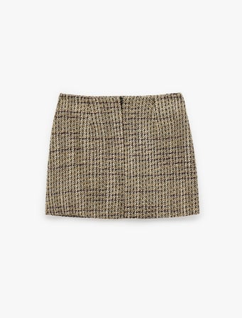 Slim Fit Yün Karışımlı Parıltılı A Kesim Mini Tüvit Etek