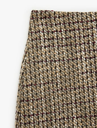 Slim Fit Yün Karışımlı Parıltılı A Kesim Mini Tüvit Etek