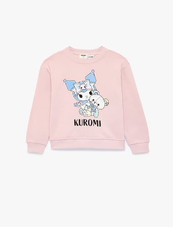 Kuromi Baskılı Uzun Kollu Bisiklet Yaka Şardonlu Lisanslı Sweatshirt