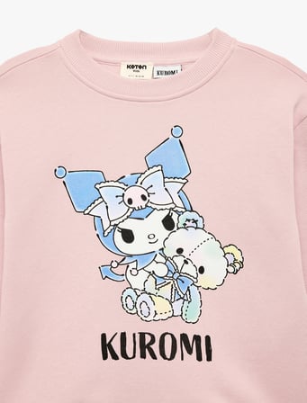 Kuromi Baskılı Uzun Kollu Bisiklet Yaka Şardonlu Lisanslı Sweatshirt