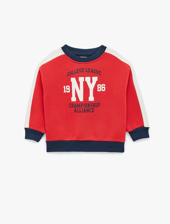 Pamuklu Bisiklet Yaka Balon Kollu Şardonlu Oversize Sweatshirt