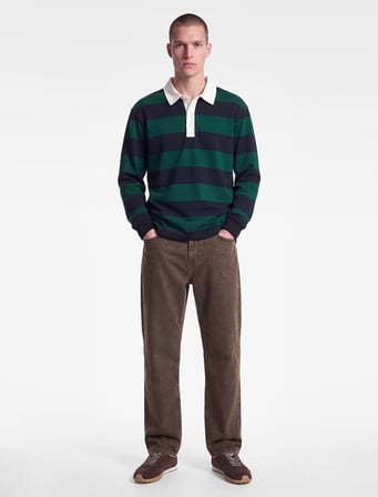 Şardonlu Uzun Kollu Polo Yaka Çizgili Sweatshirt