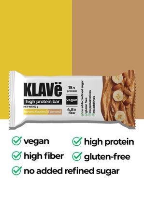 Yüksek Protein Bar Muz Aromalı ve Bademli - 60 g x 6 Adet - 15g Protein, Vegan ve Glutensiz