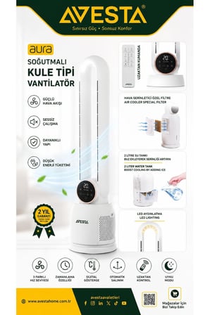 Avesta Aura Su ve Buz Soğutmalı Kule Vantilatör Dokunmatik LED Ekran Uzaktan Kumandalı