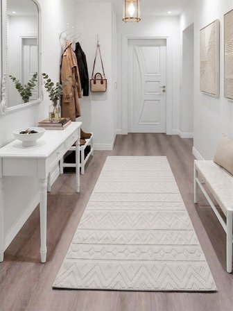 Krem Etnik Desenli Kaymaz Taban Yıkanabilir Halı Ultra Yumuşak Su Emici Dekoratif Lüks Salon Mutfak Koridor Çocuk Odası Halısı