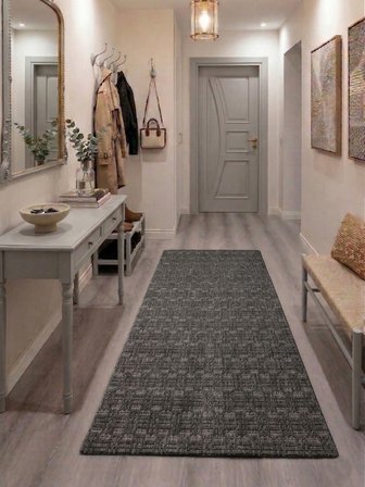 Antrasit Çizgili Desenli Kaymaz Taban Yıkanabilir Halı Ultra Yumuşak Su Emici Dekoratif Lüks Salon Mutfak Koridor Çocuk Odası Halısı