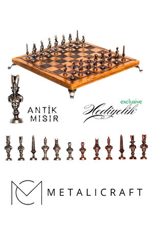 MC40 Antik Mısır Figürlü Metal Satranç Takımı - Lüks Hediyelik Satranç Takımı