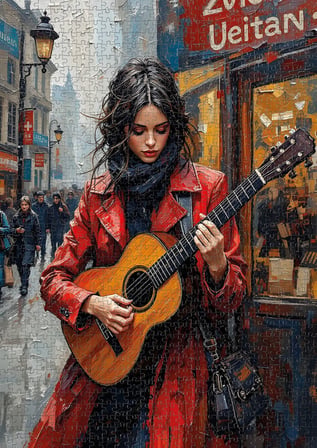Nova Puzzle 1000 Parça Kırmızılı Gitarist Kadın Puzzle - 41195