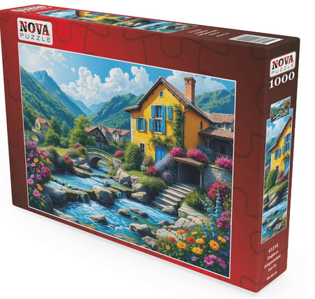 Nova Puzzle 1000 Parçalı Dağların Gölgesinde Sarı Ev Puzzle/Yapboz - 41210