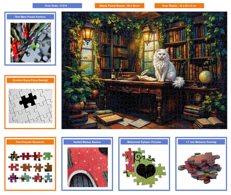 Nova Puzzle 1000 Parçalı Çalışma Masası ve Beyaz Kedi Puzzle - 41214