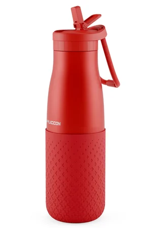 Puccon 500 ml Pipetli Kırmızı Çelik Matara/Termos - Silikon Gövdeli (Plus)- 50009