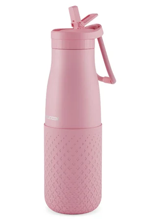 Puccon 500 ml Pipetli Pembe Çelik Matara/Termos - Silikon Gövdeli (Plus) - 50010