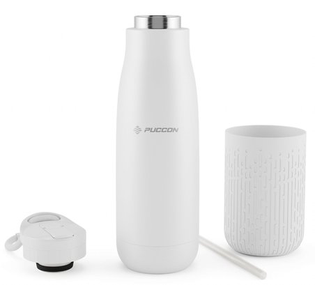 Puccon Pipetli 500 ml Beyaz Paslanmaz Çelik Matara/Suluk - Silikon Gövde (Yağmur) - 50013