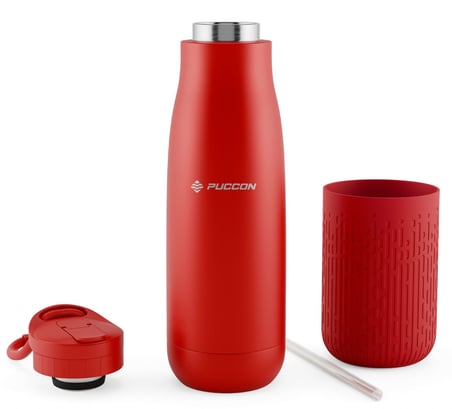 Puccon Pipetli 500 ml Kırmızı Paslanmaz Çelik Matara/Suluk - Silikon Gövde (Yağmur) - 50014