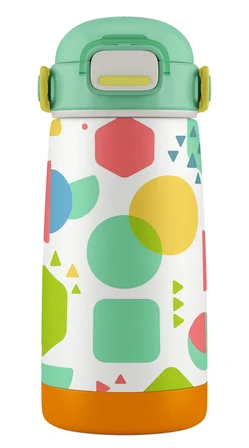 Puccon 420 ml Erkek Çocuklar İçin Yeşil Geometrik Şekilller Çelik Matara/Suluk - 60001