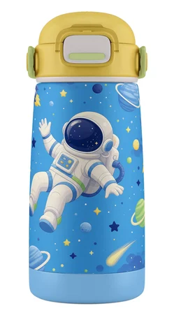 Puccon 420 ml Sarı Mavi Astronot Baskılı Çelik Matara - Erkek Çocuk - 60008