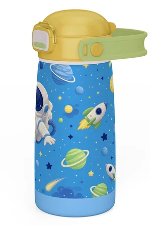 Puccon 420 ml Sarı Mavi Astronot Baskılı Çelik Matara - Erkek Çocuk - 60008