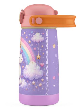 Puccon 420 ml Kız Çocuk Unicorn Desenli Paslanmaz Çelik Termos Matara Suluk - 60011