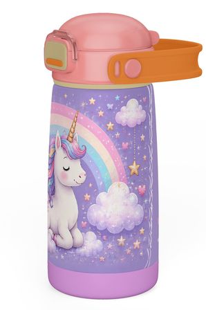 Puccon 420 ml Kız Çocuk Unicorn Desenli Paslanmaz Çelik Termos Matara Suluk - 60011