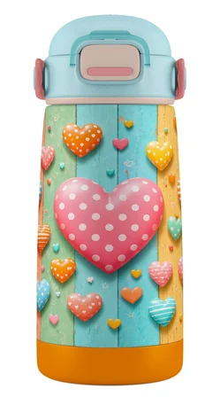 Puccon 420 ml Kız Çocuklar İçin Paslanmaz Çelik Okul Matarası - 60014 - Kalp Desenli - Pastel Renkli