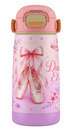 Puccon 420 ml Kız Çocuk Mor Lila Balerin Baskılı Çelik Termos Matara Suluk - 60019