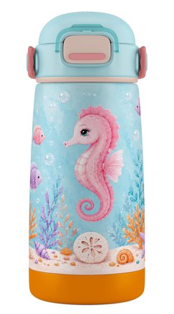 Puccon Mor Turkuaz Denizatı Baskılı Kız Çocuk 420 ml Çelik Matara/Suluk/Termos - 60025