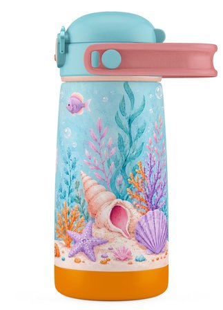 Puccon Mor Turkuaz Denizatı Baskılı Kız Çocuk 420 ml Çelik Matara/Suluk/Termos - 60025