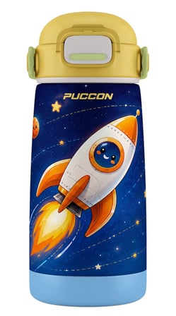 Puccon Pipetli Erkek Çocuk Okul Matarası 420 ml Paslanmaz Çelik Termos - Lacivert Sarı - Erkek Çocuk - 60041