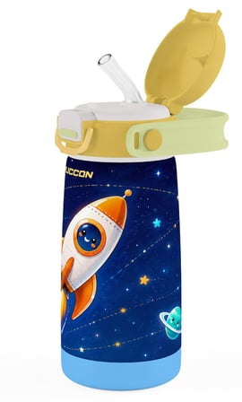Puccon Pipetli Erkek Çocuk Okul Matarası 420 ml Paslanmaz Çelik Termos - Lacivert Sarı - Erkek Çocuk - 60041