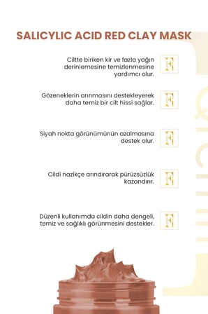 Gözenek Sıkılaştırıcı, Siyah Nokta Karşıtı Salisilik Asit BHA Kırmızı Kil Maskesi 100 ml