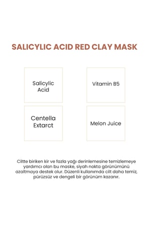Gözenek Sıkılaştırıcı, Siyah Nokta Karşıtı Salisilik Asit BHA Kırmızı Kil Maskesi 100 ml