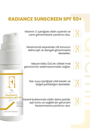 Radiance Sunscreen Leke Karşıtı, Aydınlatıcı,Ton Eşitleyici Güneş Kremi SPF 50+ 50ml
