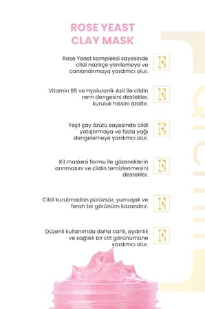 Gül Maya Kil Maskesi | Aydınlatıcı | Bariyer Güçlendirici | Akne Karşıtı | Yağ Dengeleyici | 100 ml