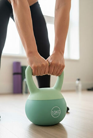 10 KG Soft Kettlebell – Yumuşak Tabanlı Metal Kumlu, Ses Yapmaz Darbeye Dayanıklı Çift El Ağırlık