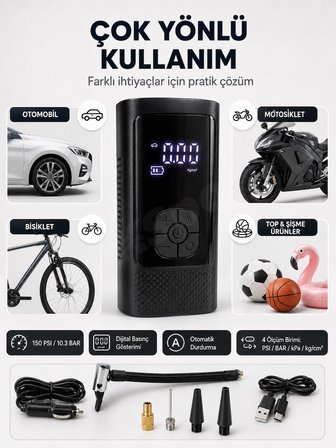 CKSPOR Şarjlı Araç Hava Pompası 150 PSI Dijital Otomatik Durdurmalı Taşınabilir Kompresör
