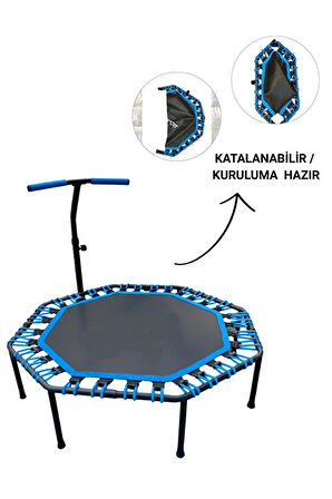 Sekizgen Katlanabilir Trambolin – Ev Tipi Katlanır Zıplama Mavi Trambolin