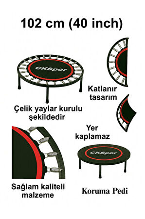 102CM Katlanabilir Trambolin – Taşınabilir Egzersiz Kırmızı Trambolini