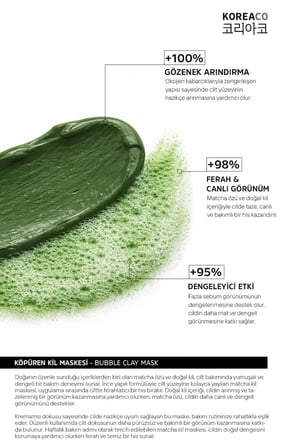 Matcha  Bubble Clay Yüz Maskesi | Gözenek Temizleyici Yenileyici Köpüren Yüz Maskesi 100 Ml