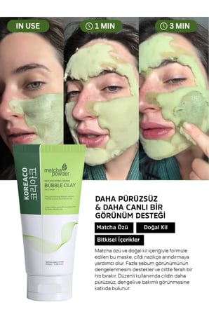 Matcha  Bubble Clay Yüz Maskesi | Gözenek Temizleyici Yenileyici Köpüren Yüz Maskesi 100 Ml