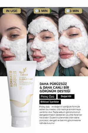 Pirinç Özlü  Bubble Clay Yüz Maskesi | Beyazlatıcı Aydınlatıcı Köpüren Yüz Maskesi 100 Ml