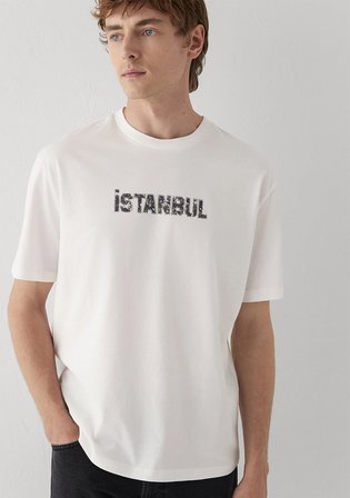 İstanbul Baskılı Ekru Tişört 0613593-70057