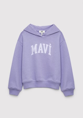 Mavi Logo Baskılı Kapüşonlu Mor Sweatshirt 7S10147-70557