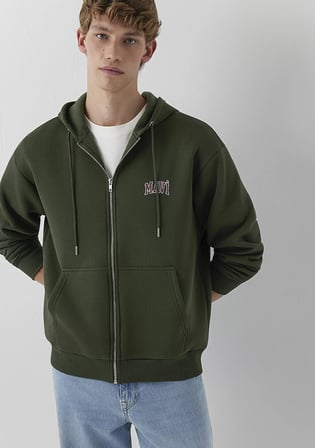 Mavi Logo Baskılı Kapüşonlu Fermuarlı Yeşil Sweatshirt 0611715-71584