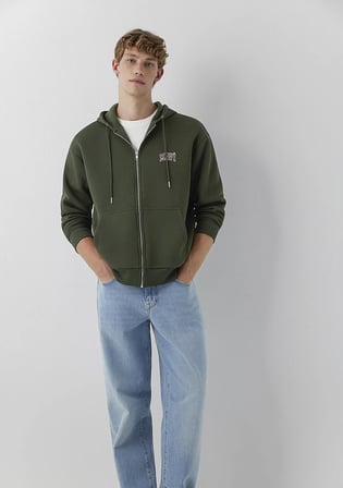 Mavi Logo Baskılı Kapüşonlu Fermuarlı Yeşil Sweatshirt 0611715-71584
