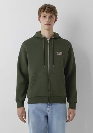 Mavi Logo Baskılı Kapüşonlu Fermuarlı Yeşil Sweatshirt 0611715-71584